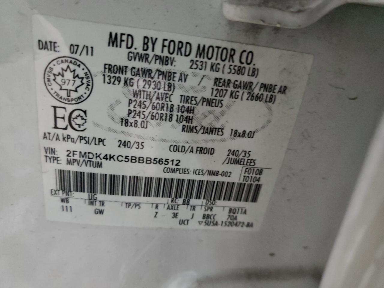 2FMDK4KC5BBB56512 2011 Ford Edge Limited