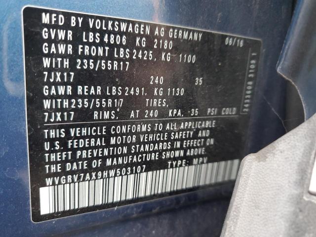 2017 VOLKSWAGEN TIGUAN WOL - WVGRV7AX9HW503107