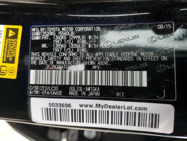 2015 Lexus Rx 350 VIN: JTJZK1BA1F2426433 Lot: 37158884