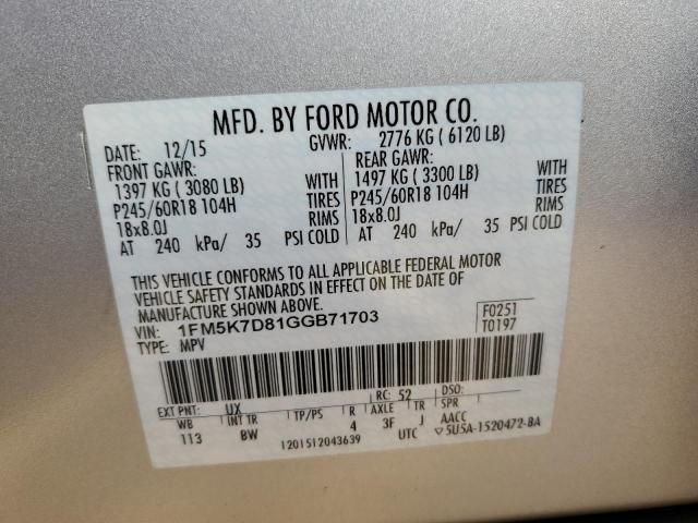 1FM5K7D81GGB71703 | 2016 FORD EXPLORER X