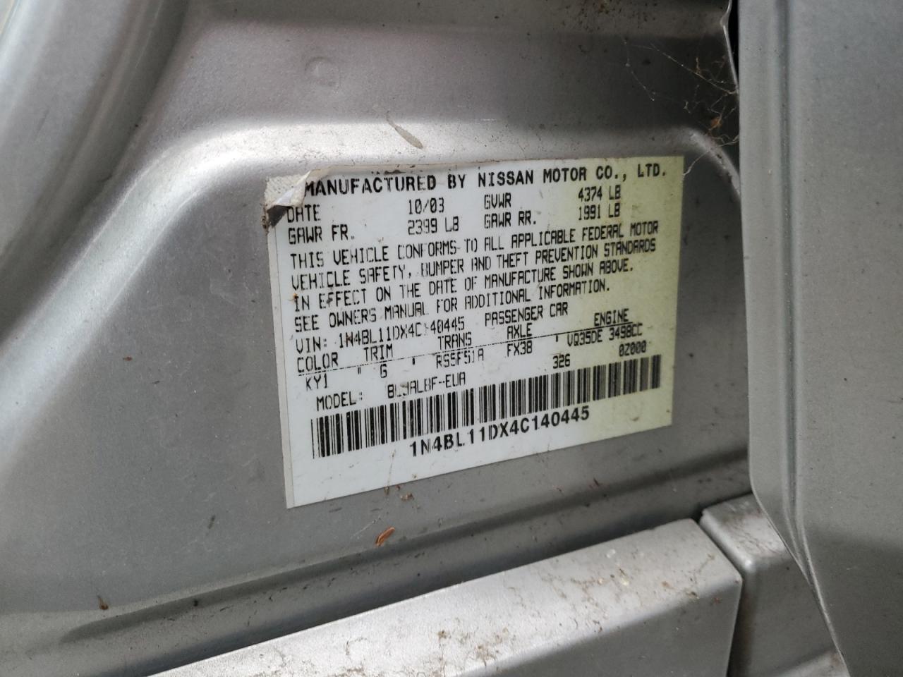 1N4BL11DX4C140445 2004 Nissan Altima Se