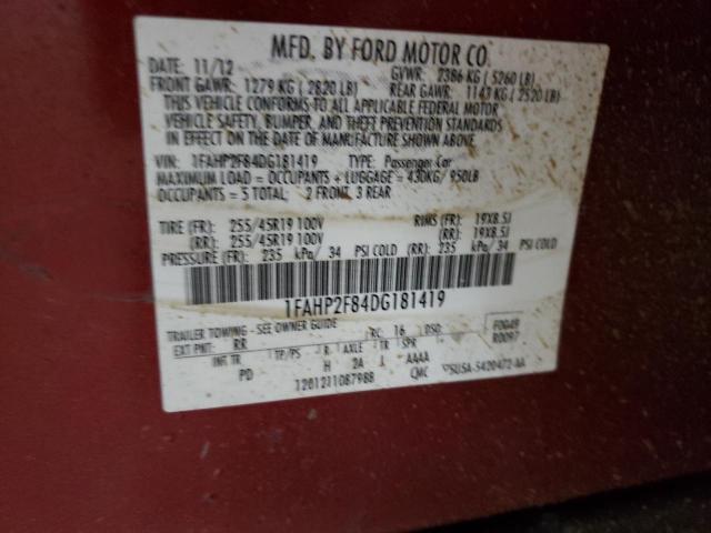 2013 Ford Taurus Limited VIN: 1FAHP2F84DG181419 Lot: 38829864