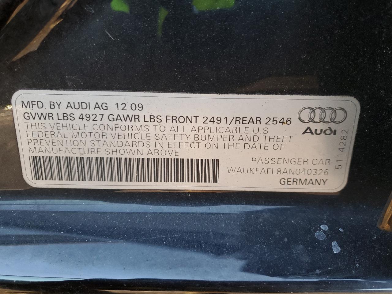 WAUKFAFL8AN040326 2010 Audi A4 Prestige