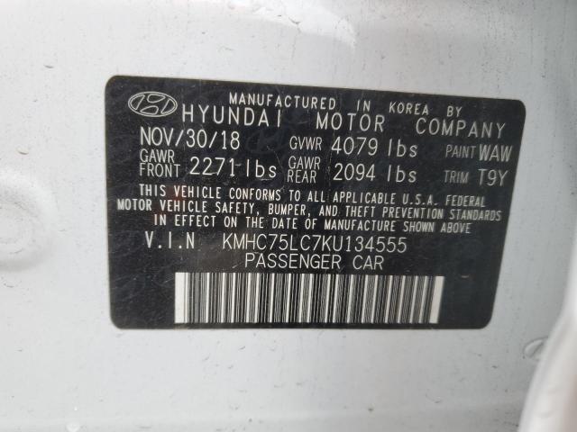 KMHC75LC7KU134555 | 2019 HYUNDAI IONIQ SEL