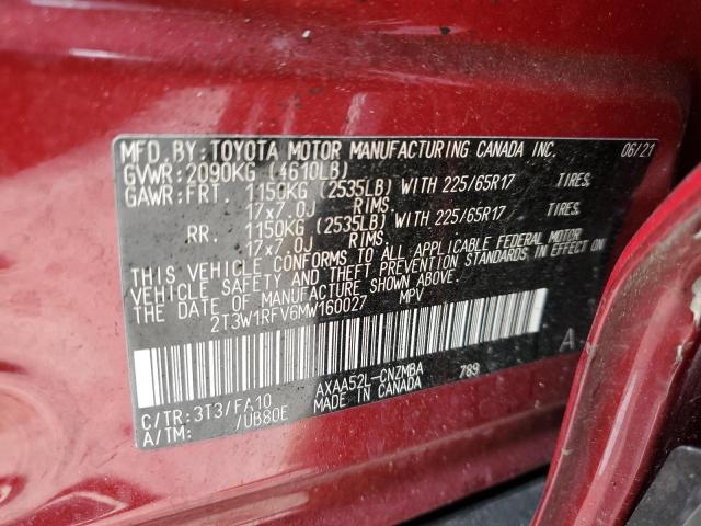 2T3W1RFV6MW160027 | 2021 TOYOTA RAV4 XLE