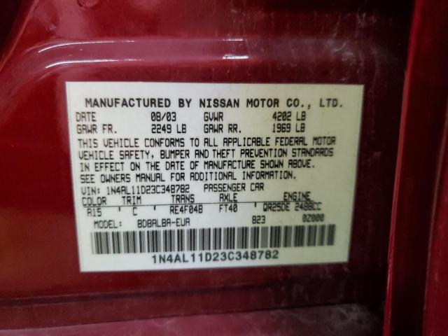 2003 Nissan Altima Base VIN: 1N4AL11D23C348782 Lot: 82749913