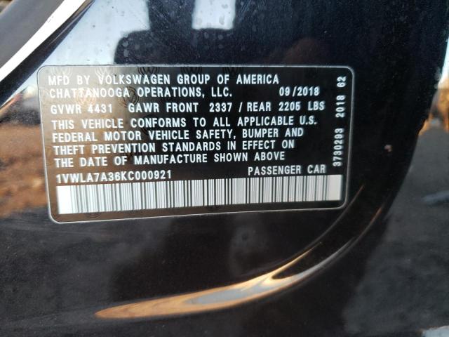 2019 VOLKSWAGEN PASSAT WOL - 1VWLA7A36KC000921