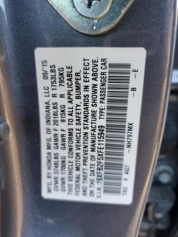 19XFB2F5XFE115949 | 2015 HONDA CIVIC LX