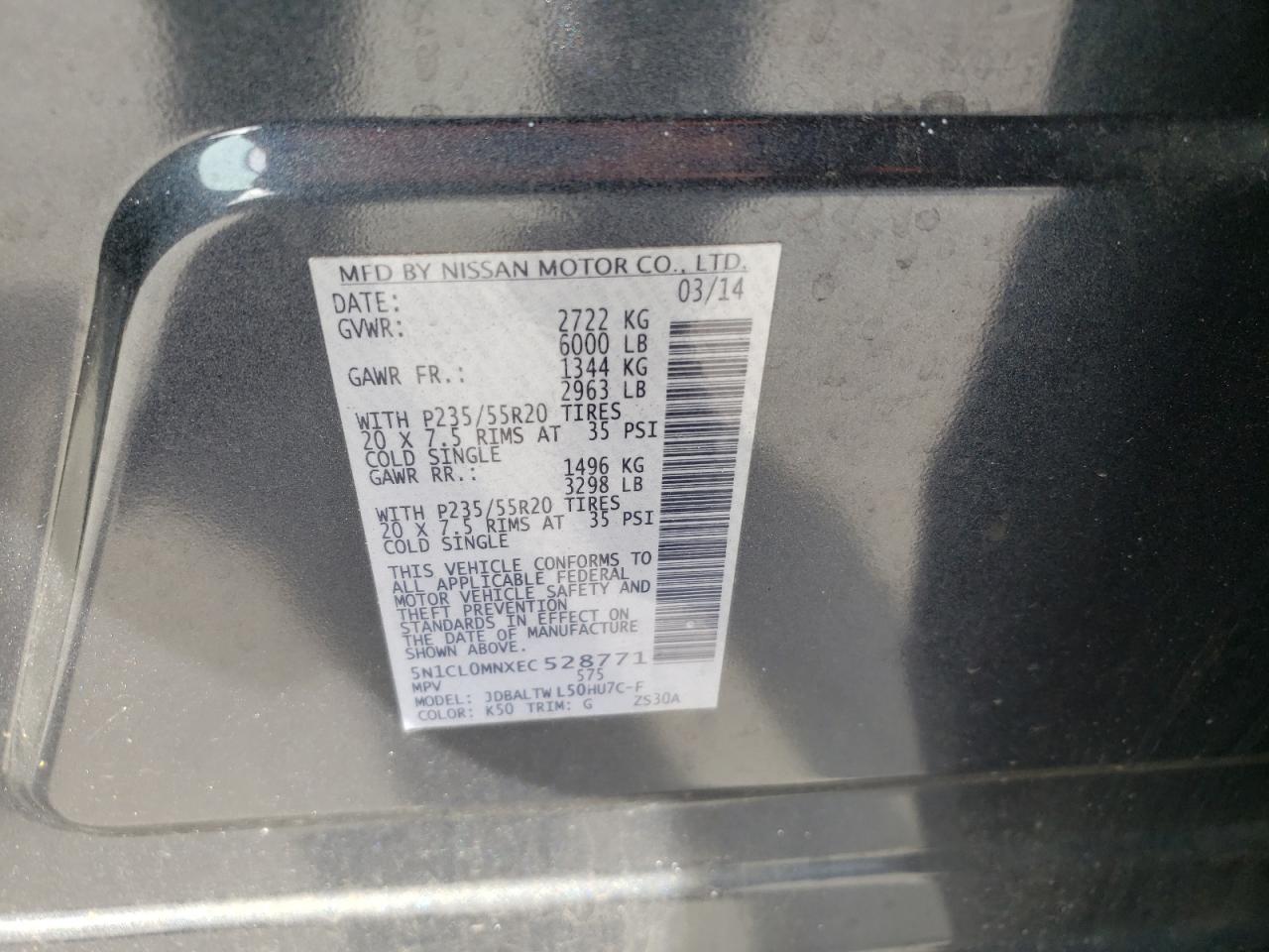 5N1CL0MNXEC528771 2014 Infiniti Qx60 Hybrid