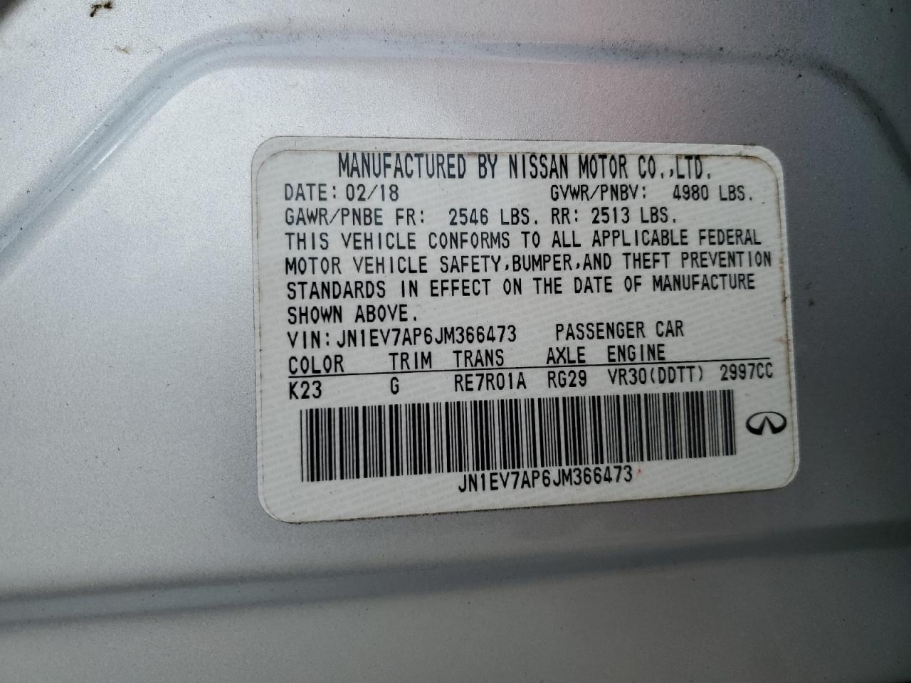 JN1EV7AP6JM366473 2018 Infiniti Q50 Luxe