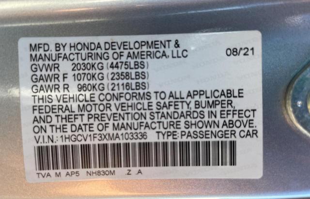 1HGCV1F3XMA103336 | 2021 Honda accord sport