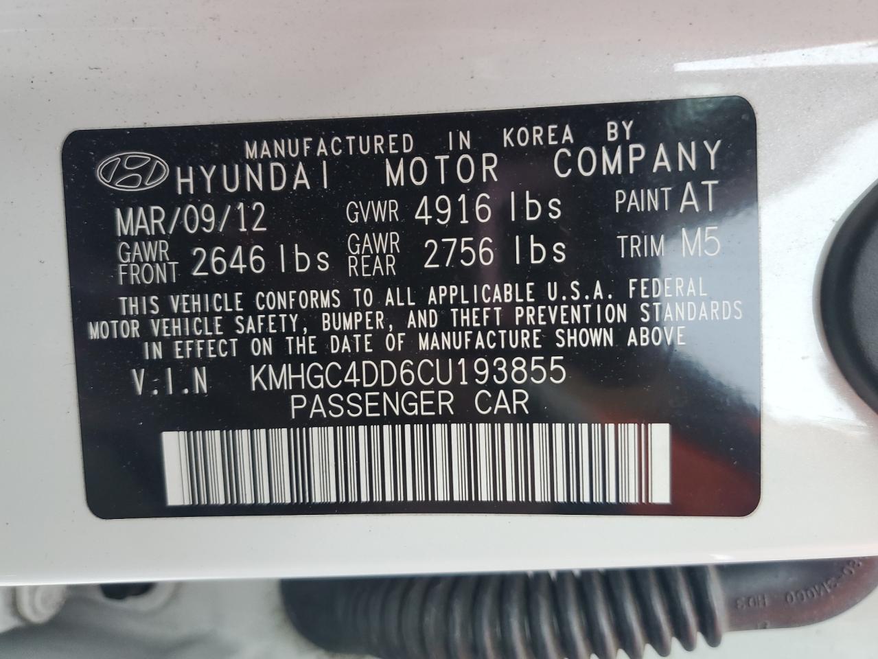 KMHGC4DD6CU193855 2012 Hyundai Genesis 3.8L