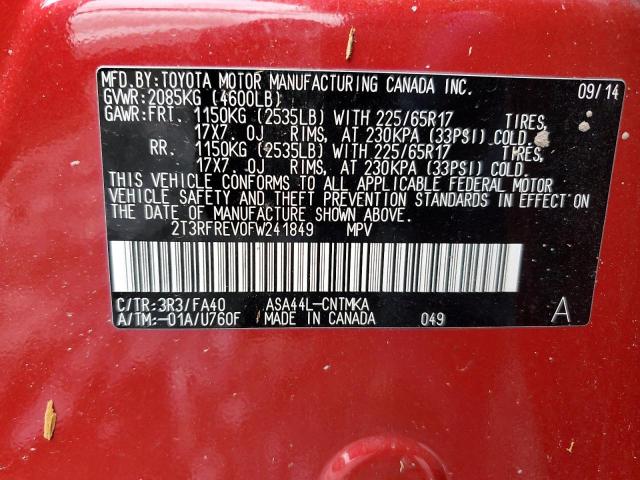 Lot #2429089596 2015 TOYOTA RAV4 XLE salvage car