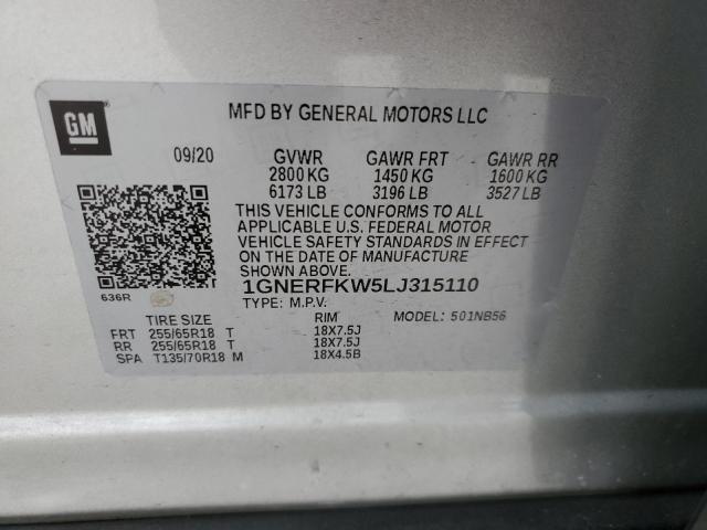 1GNERFKW5LJ315110 | 2020 CHEVROLET TRAVERSE L