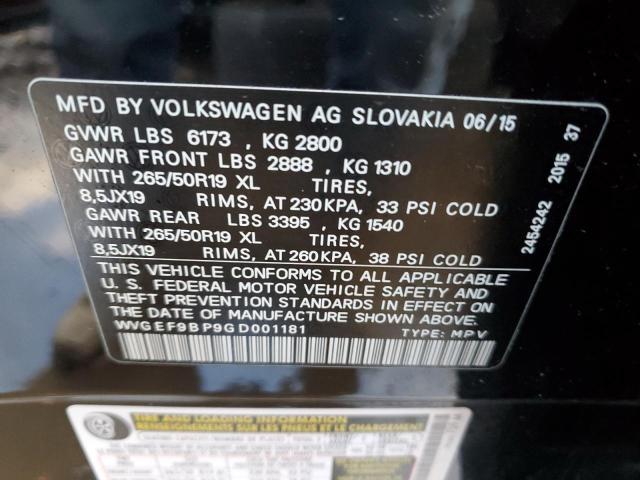 2016 VOLKSWAGEN TOUAREG SP - WVGEF9BP9GD001181