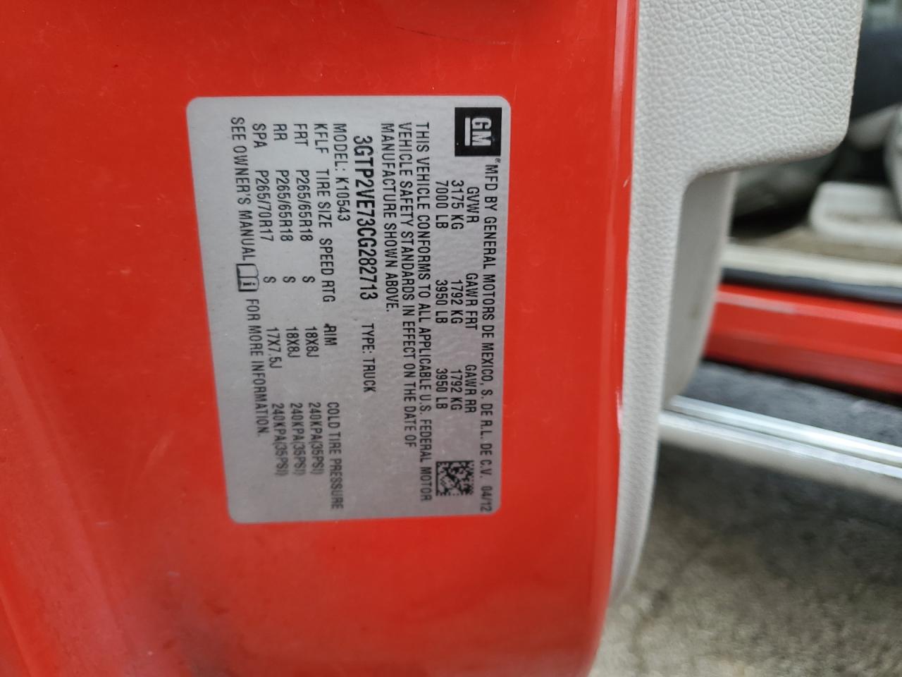 3GTP2VE73CG282713 2012 GMC Sierra K1500 Sle