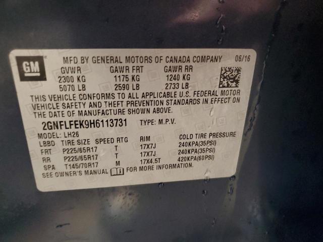 2017 CHEVROLET EQUINOX LT 2GNFLFEK9H6113731