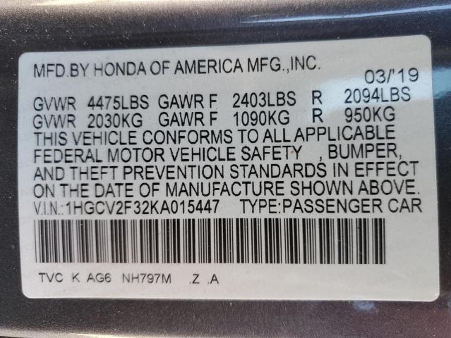 1HGCV2F32KA015447 | 2019 HONDA ACCORD SPO