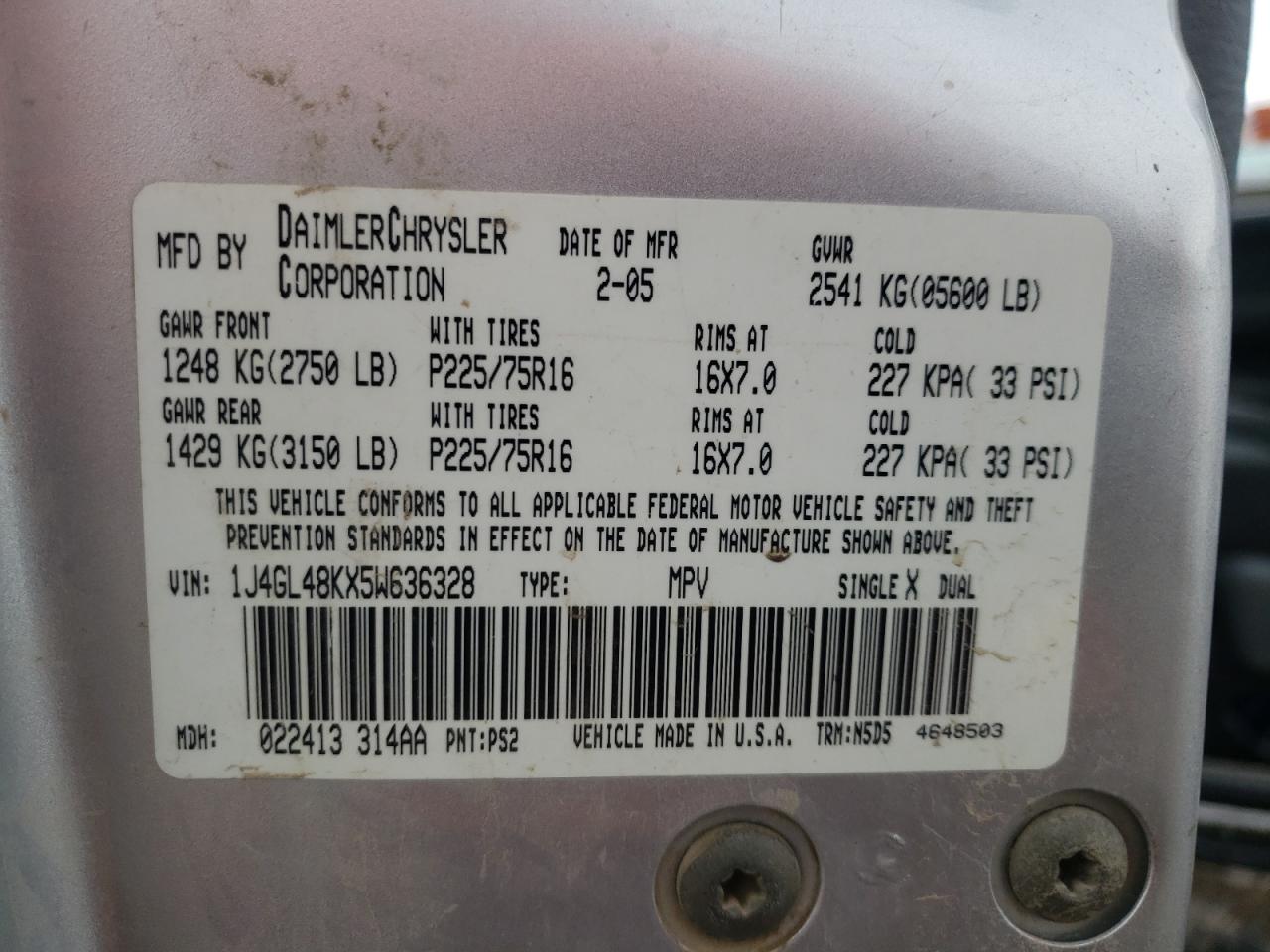 1J4GL48KX5W636328 2005 Jeep Liberty Sport