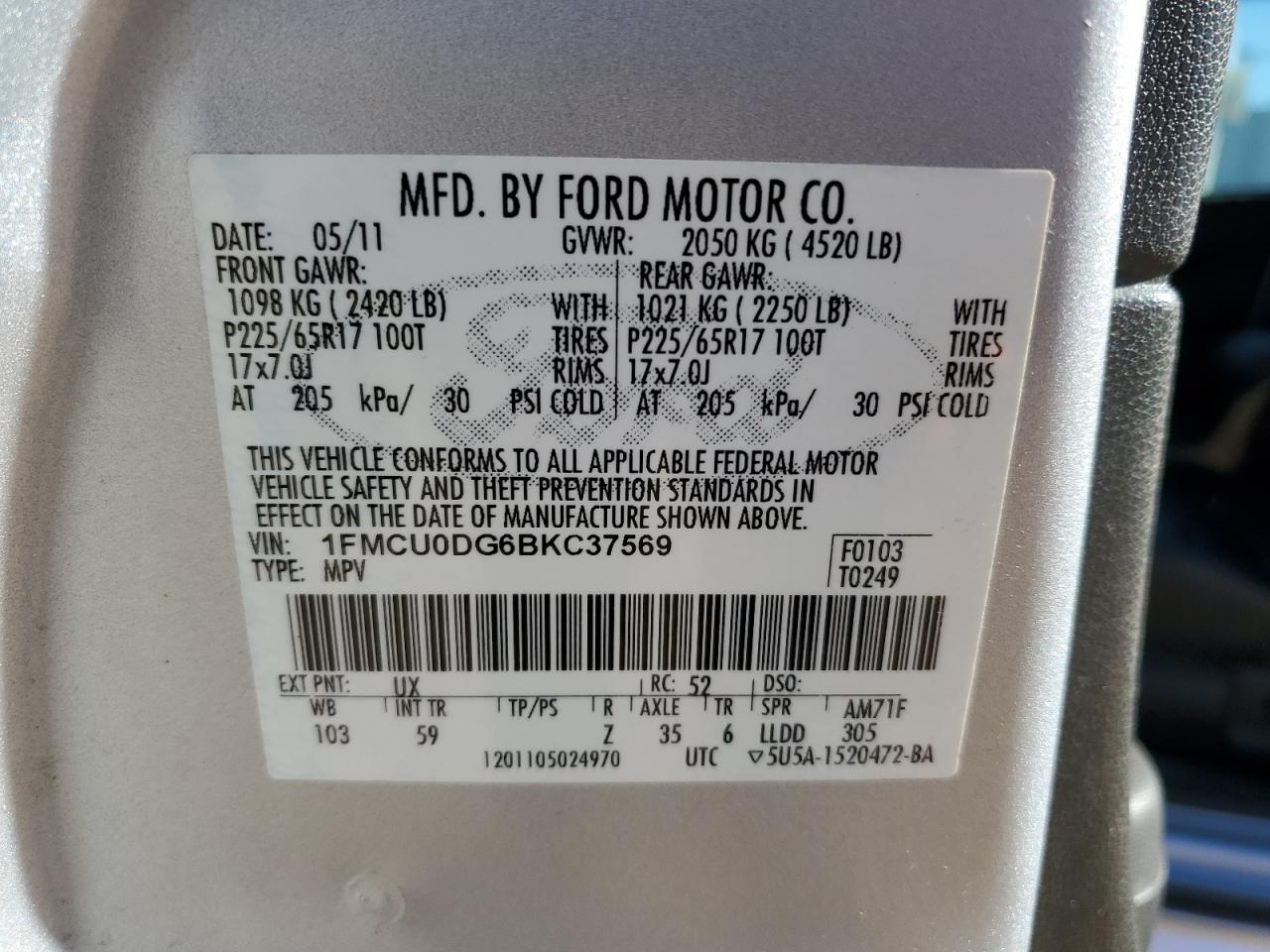 1FMCU0DG6BKC37569 2011 Ford Escape Xlt