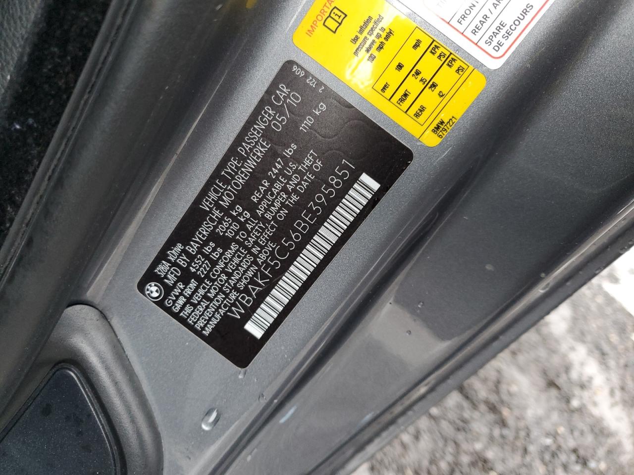 WBAKF5C56BE395851 2011 BMW 328 Xi Sulev