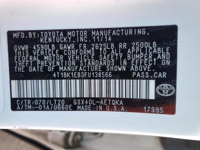 4T1BK1EB3FU138566 | 2015 TOYOTA AVALON XLE