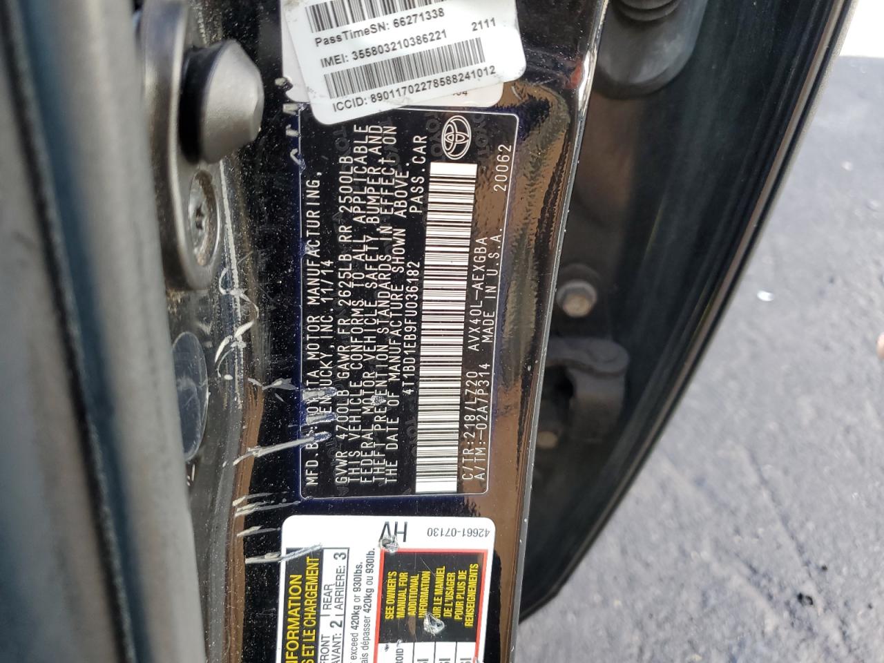 4t1bd1eb9fu036182 4T1BD1EB9FU036182 2015 Toyota Avalon Hybrid