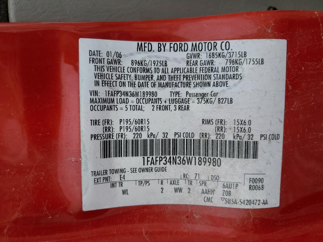 1FAFP34N36W189980 2006 Ford Focus Zx4