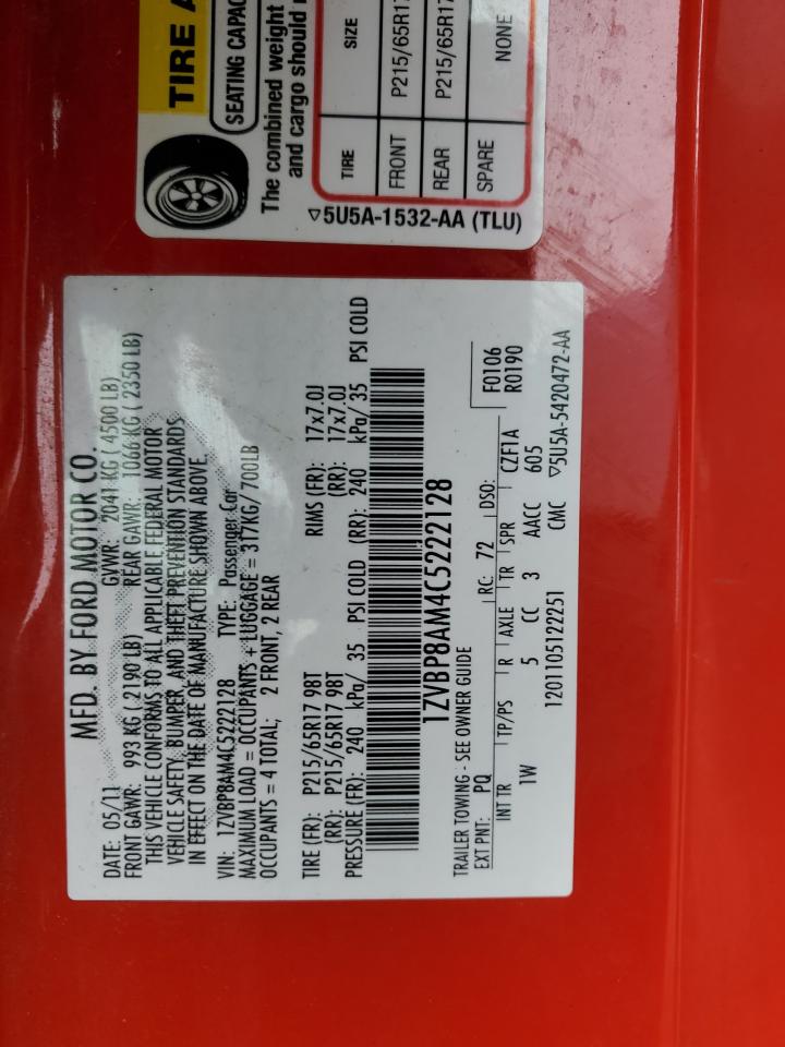 1ZVBP8AM4C5222128 2012 Ford Mustang