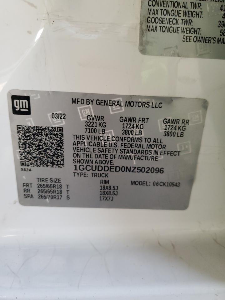VIN: 1GCUDDED0NZ502096 2022 CHEVROLET ALL Models