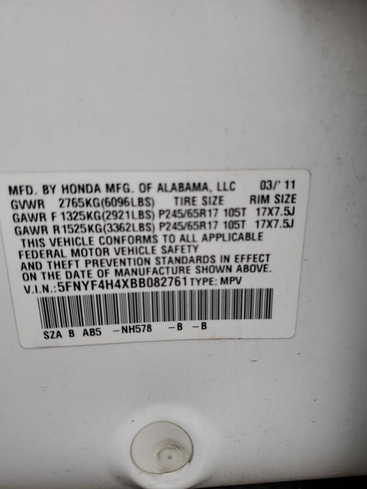 5FNYF4H4XBB082761 2011 Honda Pilot Ex