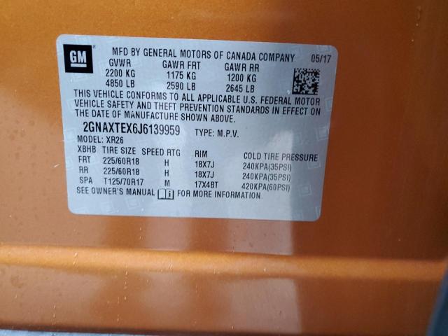 2018 Chevrolet Equinox Lt VIN: 2GNAXTEX6J6139959 Lot: 38944504