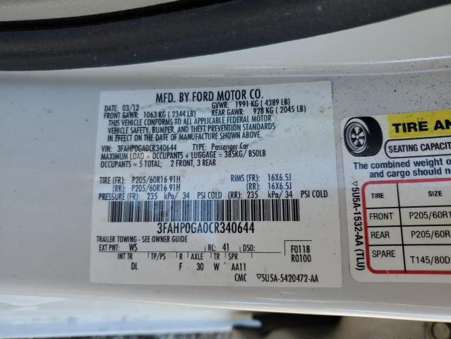 2012 Ford Fusion S VIN: 3FAHP0GA0CR340644 Lot: 50995564