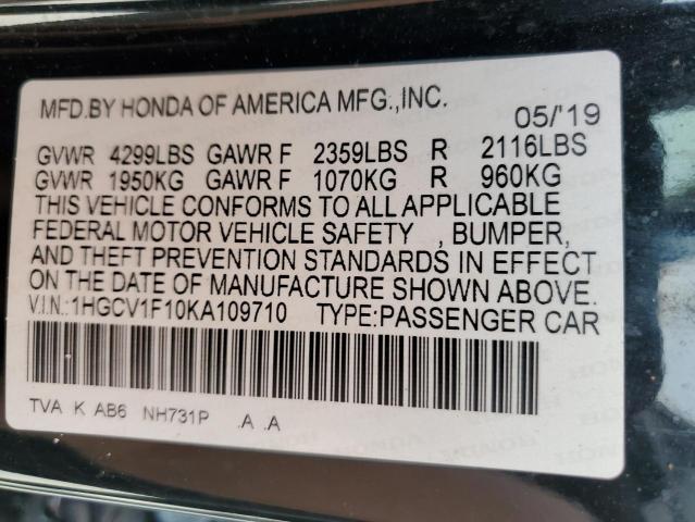 1HGCV1F10KA109710 | 2019 HONDA ACCORD LX