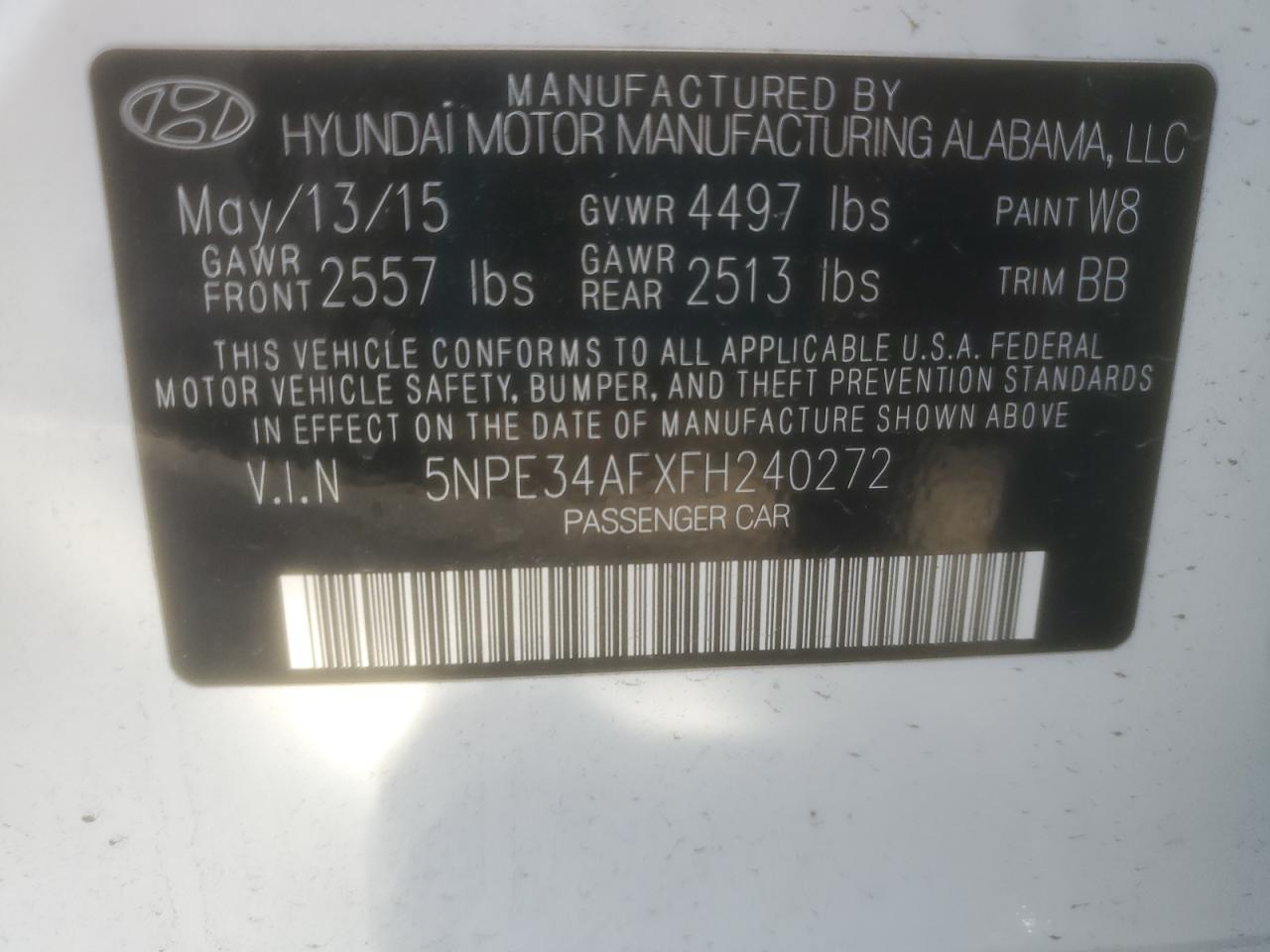 5NPE34AFXFH240272 2015 Hyundai Sonata Sport