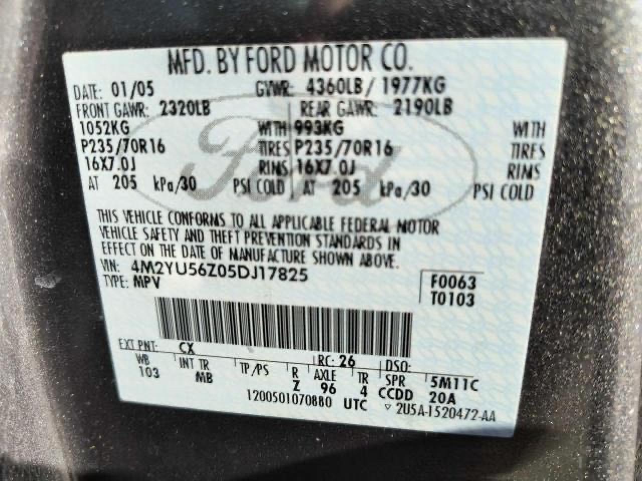 4M2YU56Z05DJ17825 2005 Mercury Mariner