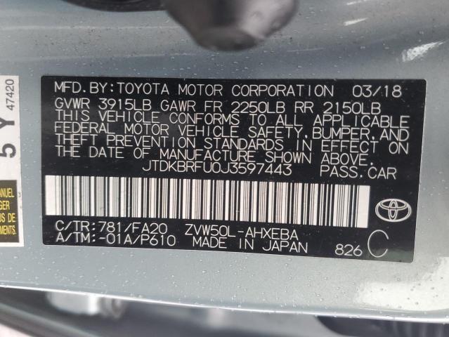 JTDKBRFU0J3597443 | 2018 TOYOTA PRIUS