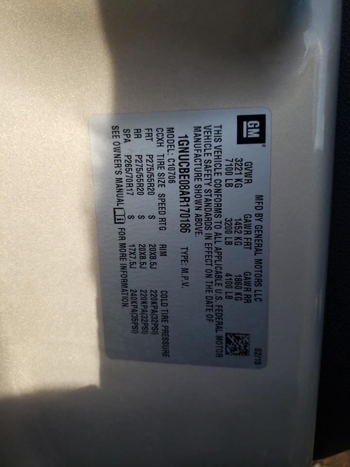 1GNUCBE08AR170186 2010 Chevrolet Tahoe C1500 Lt