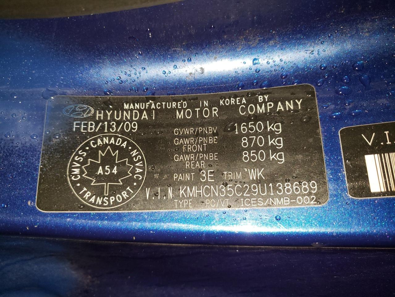 KMHCN35C29U138689 2009 Hyundai Accent Se