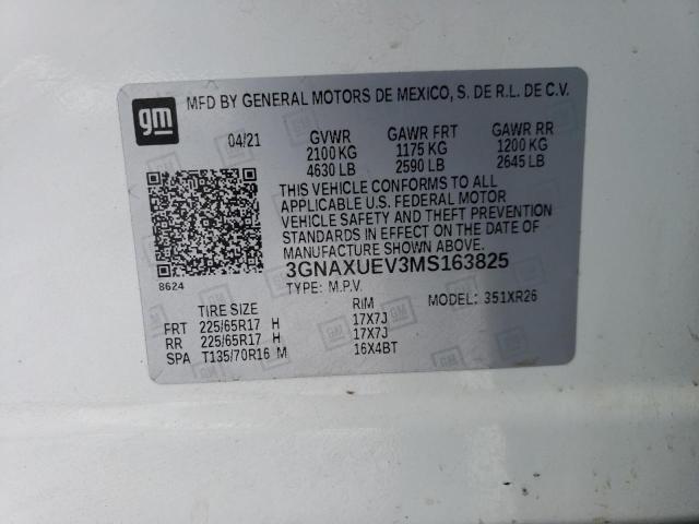 2021 Chevrolet Equinox Lt VIN: 3GNAXUEV3MS163825 Lot: 38424514