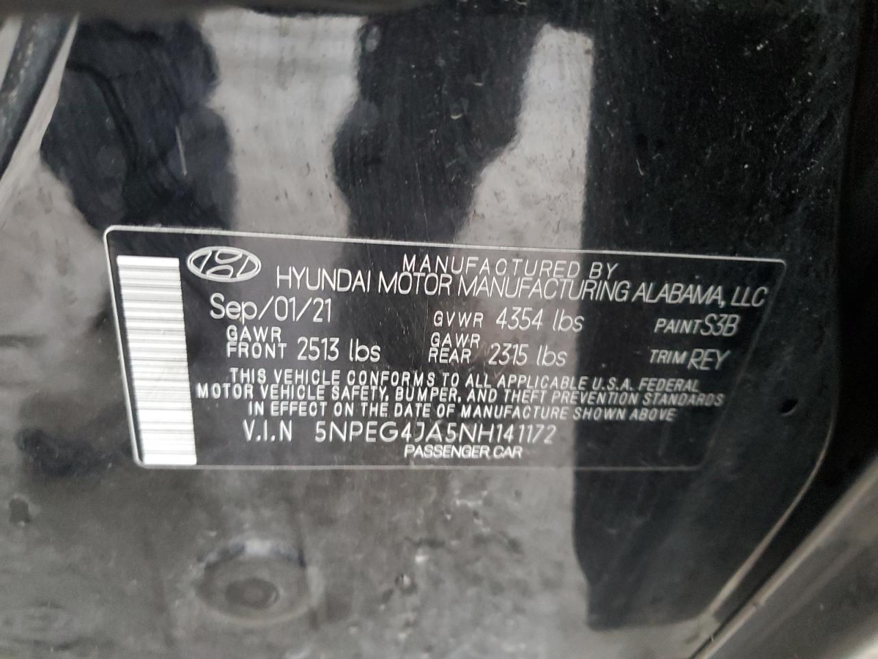 5NPEG4JA5NH141172 2022 Hyundai Sonata Se