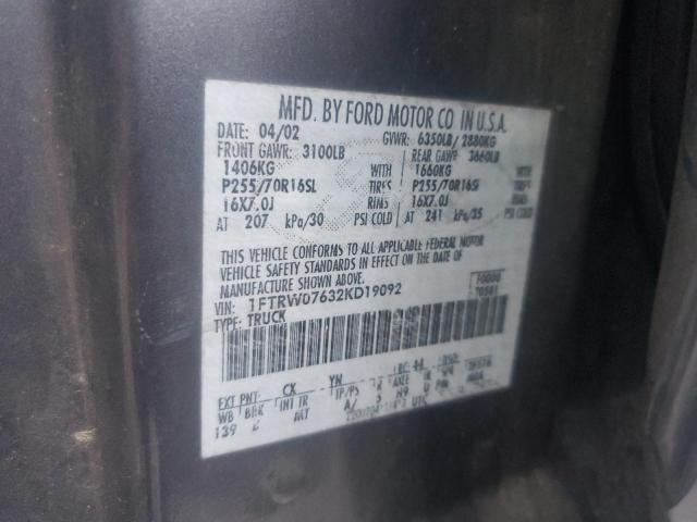 2002 Ford F150 Supercrew VIN: 1FTRW07632KD19092 Lot: 39525214
