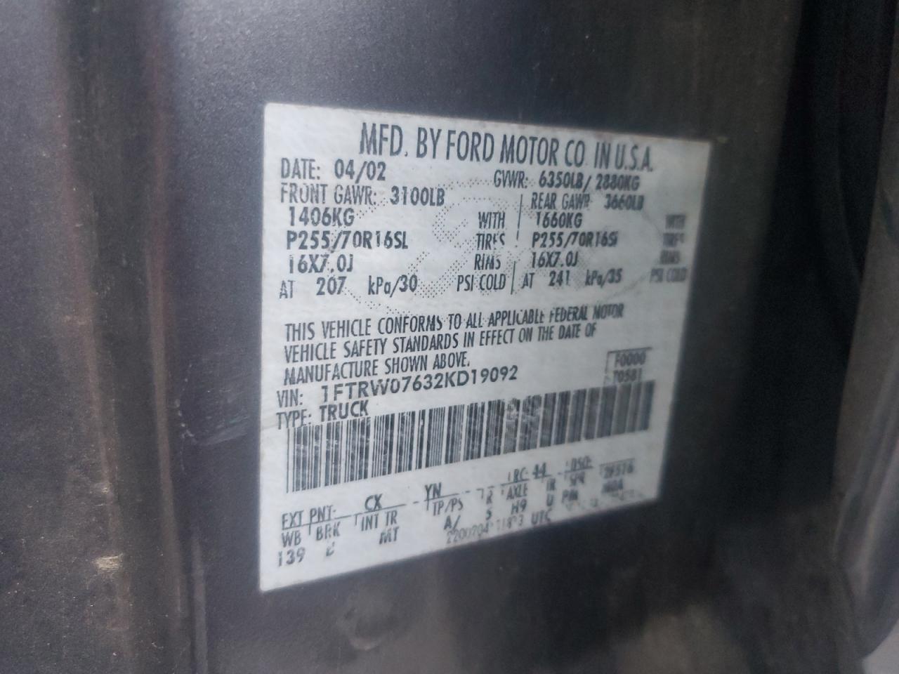 1FTRW07632KD19092 2002 Ford F150 Supercrew