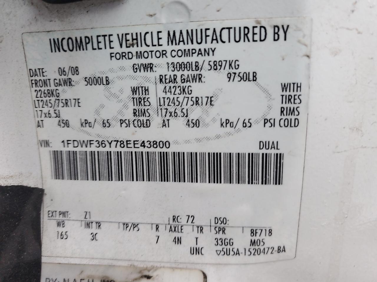 1FDWF36Y78EE43800 2008 Ford F350 Super Duty