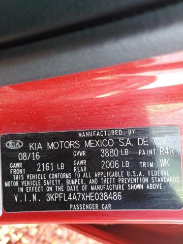 3KPFL4A7XHE038486 | 2017 KIA FORTE LX