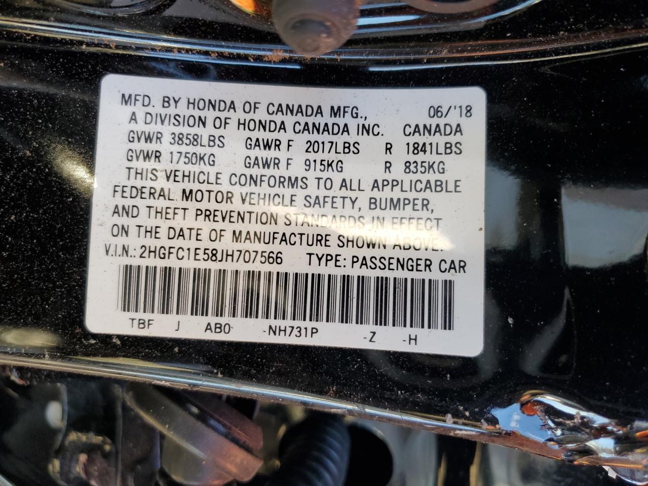 2HGFC1E58JH707566 2018 Honda Civic Si