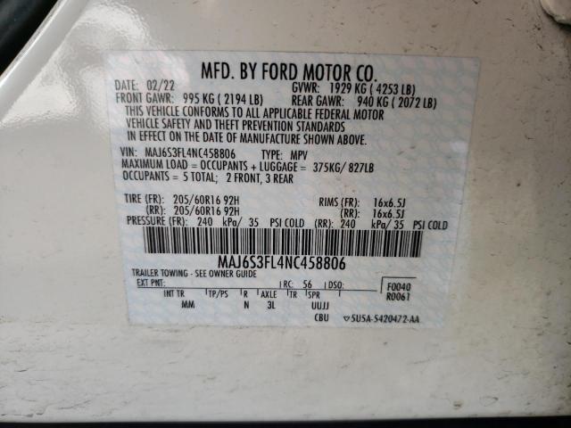 MAJ6S3FL4NC458806 | 2022 FORD ECOSPORT S