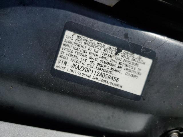 2002 KAWASAKI ZX750 P JKAZXDP112A058456