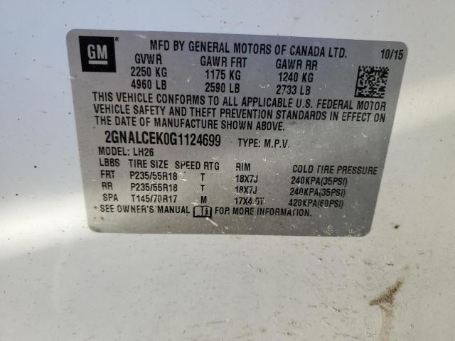 2016 CHEVROLET EQUINOX LT 2GNALCEK0G1124699