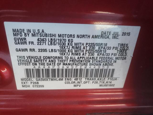 2015 MITSUBISHI OUTLANDER - 4A4AP3AW9FE044958